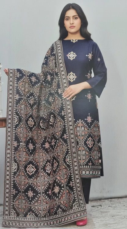 Ladies Embroidery winter Bareeze Suit