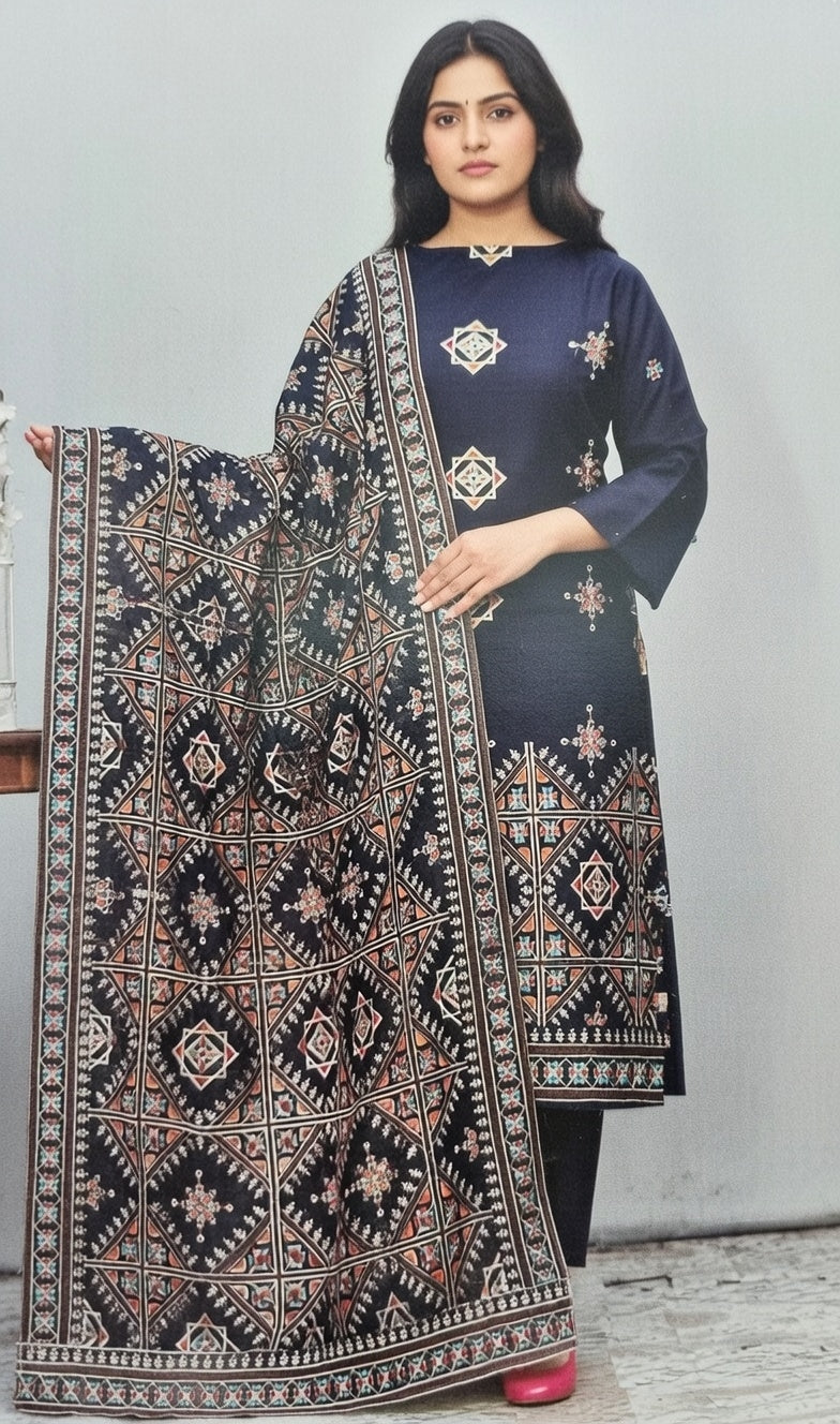 Ladies Embroidery winter Bareeze Suit