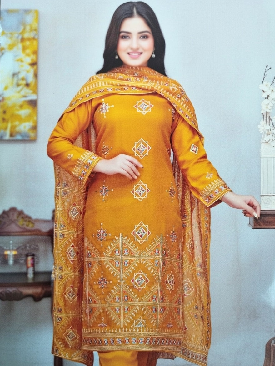 Ladies Embroidery winter Bareeze Suit