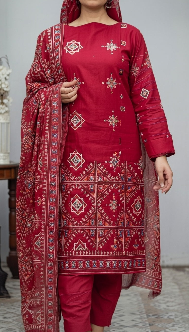 Ladies Embroidery winter Bareeze Suit
